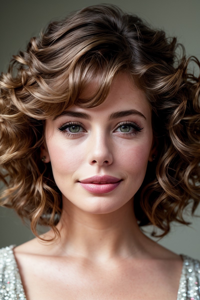 photo of beautiful (klebr0ck-140:0.99), a woman in a (trench:1.1), perfect hair, 80s curly hairstyle, wearing (haute coutu...
